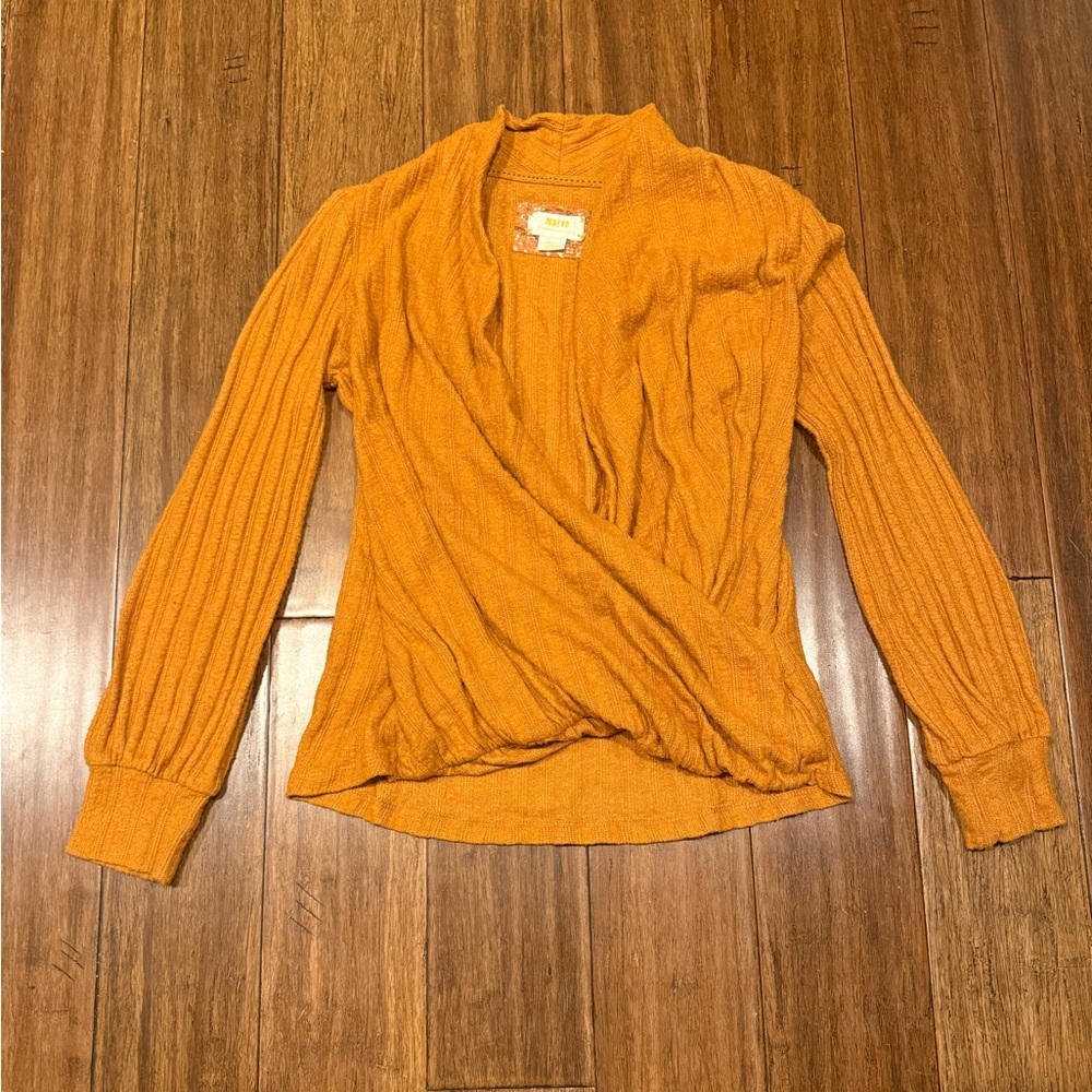 Maeve Orange Faux Wrap Sweater